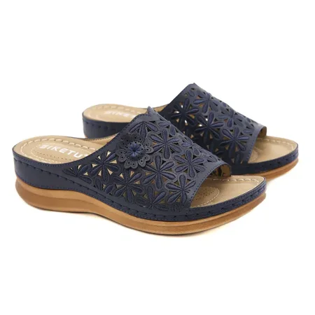 

Women‘s Boho Style Wedge Heel Slides Sandals Faux Leather Open Toe Sandals Women‘s Footwear