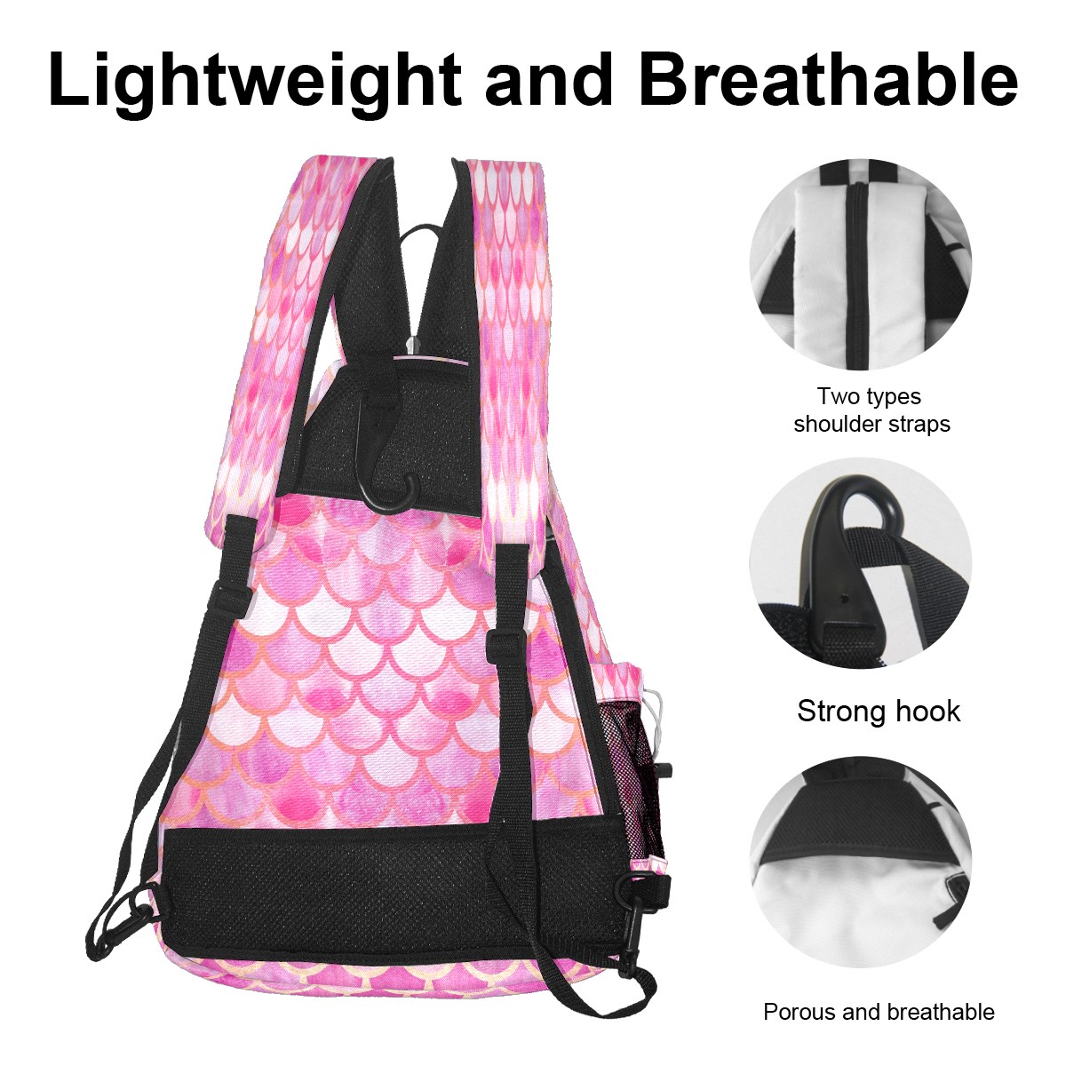 Pickleball Bags for Men Women Pickleball Backpack with Large Capacity Lightweight Adjustable Pickleball Sling Bag Hold Paddles, Balls, Accessories Pink Watercolor Mermaid Scale