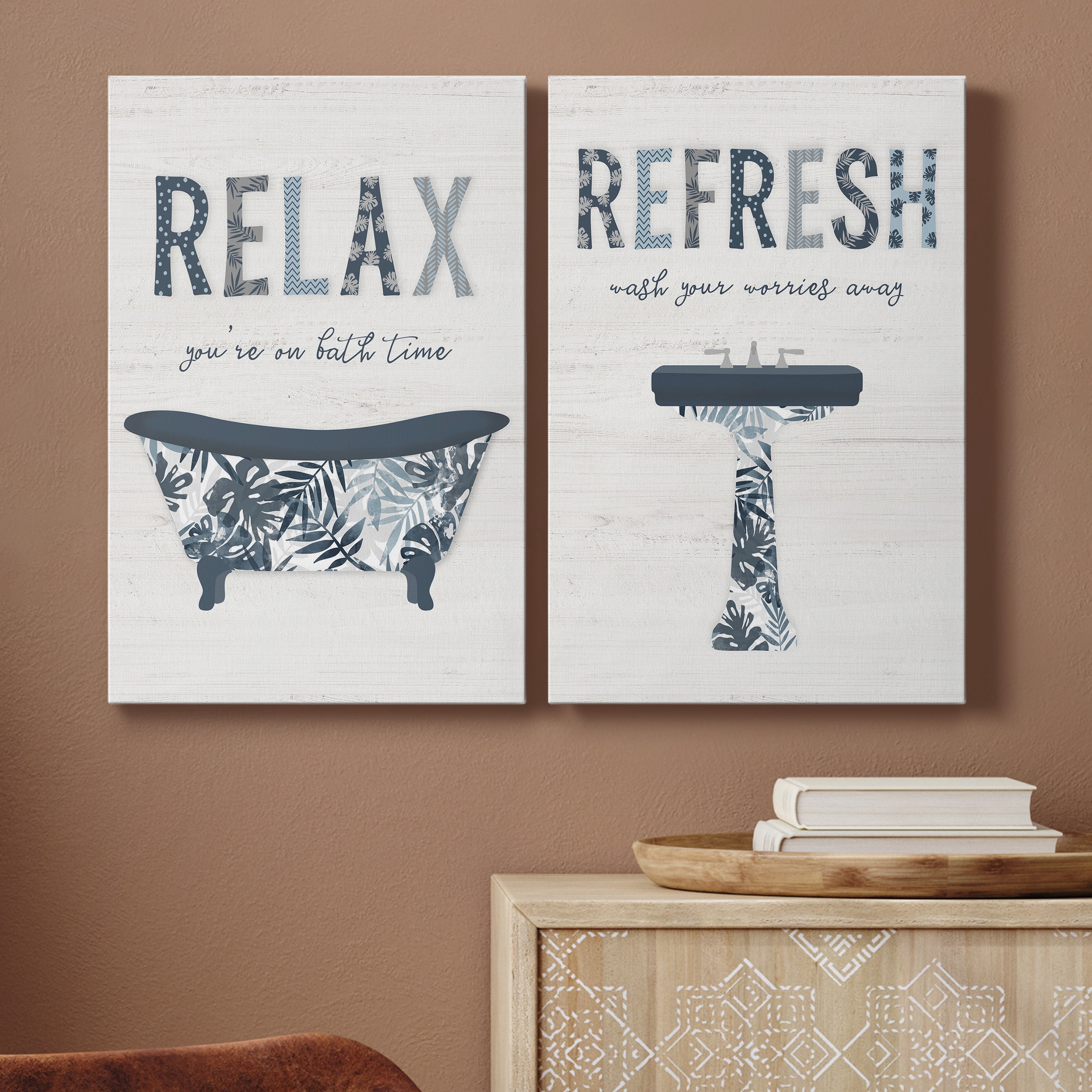 Palm Bath I Premium Gallery Wrapped Canvas - Ready to Hang - Set of 2 - 24 x 36 Each