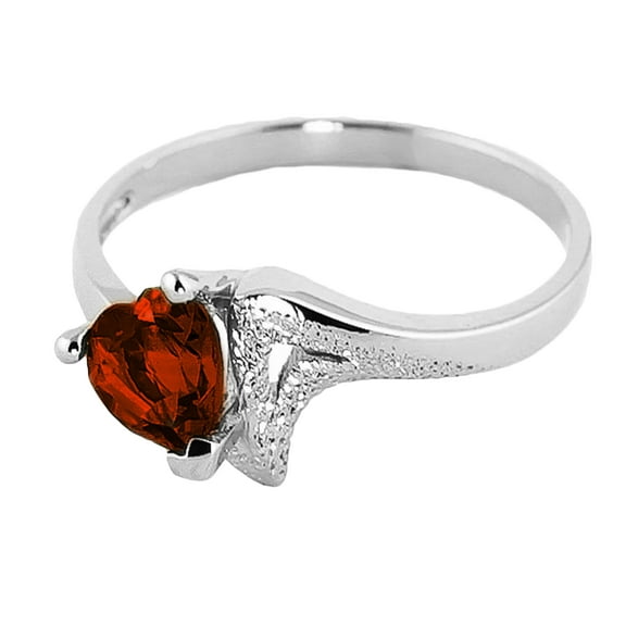 Galaxy Gold GG 14K White Gold Natural Heart-Shaped Garnet Heart Ring - January Birthstone - Energy & Devotion - Sizes 5.5 to 11 - Fine Jewelry for Women