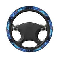 Uemuo Moonlit Blue Wolf Printed Car Elastic Steering Wheel Cover - Universal Car Accessory for Diverse Cars Anti-Slip, and Comfortable- 15"