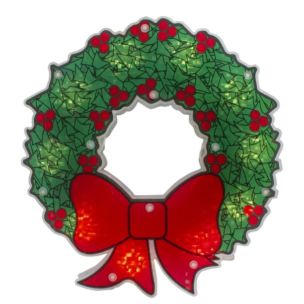 11 Green And Red Lighted Wreath Christmas Window Silhouette Decoration Walmart Com Walmart Com