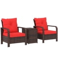 thumbnail image 1 of 3-Piece Wicker Patio Furniture Set with Cushions - Outdoor Bistro Set for Garden, Porch & Balcony | Grey & Red Rattan Conversation Set with Storage Table, 1 of 7
