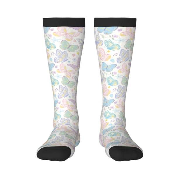 Balery Colorful Butterfly Calcetines novedosos Calcetines deportivos Calcetines hasta la rodilla Calcetines de algodón Calcetines originales y geniales