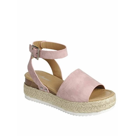 

Sensational-01 Women s Espadrilles Trim Flatform Wedge Buckle Ankle Strap Open Toe Sandals