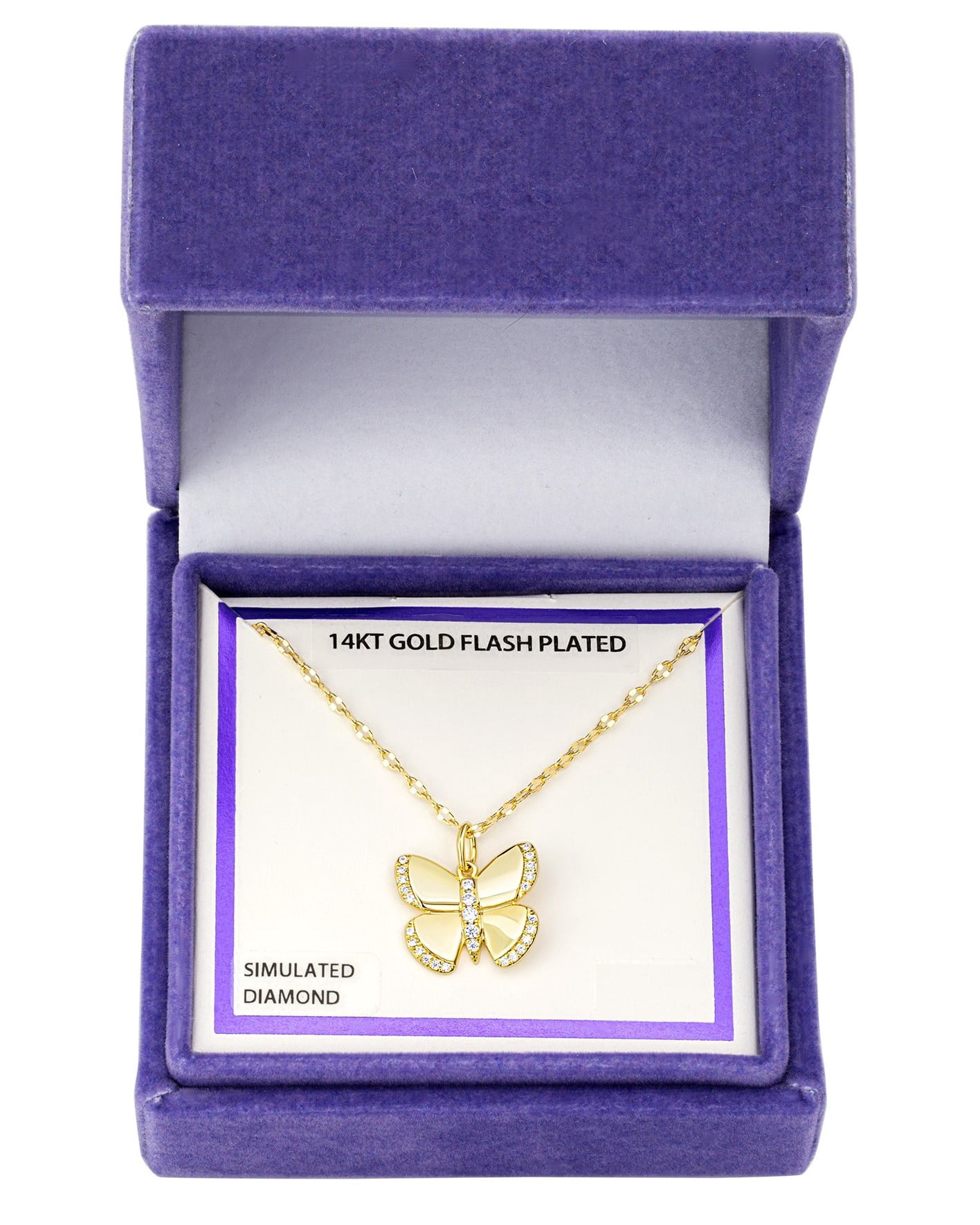 Adult 14KT Gold Flash Plated Butterfly Necklace with Simulated Diamonds