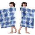 thumbnail image 4 of Blue and White Grid Pattern Hooded Bath Towel，50"x30" for Ages 3 To 12 Kids, Quick Dry Lightweight Soft Microfiber Hood Beach Towel Cover Up for Kids, 4 of 7