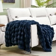 thumbnail image 5 of JONIYEAR Super Large Soft Fuzzy Bubble Faux Rabbit Fur Bed Blanket Queen Size 80" x 90",Decorative Big Thick Warm Fluffy Blanket for Winter, Luxury Cute Cozy Plush Shaggy Comfy Furry Blanket,Navy Blu, 5 of 10