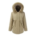thumbnail image 2 of Tiqkatyck Trench Coat Women's Winter Mid Length Hooded Large Collar with Detachable Edges Oversized Plush Jacket Plus Size Tops Clearance Long Sleeve Tops Khaki M, 2 of 9