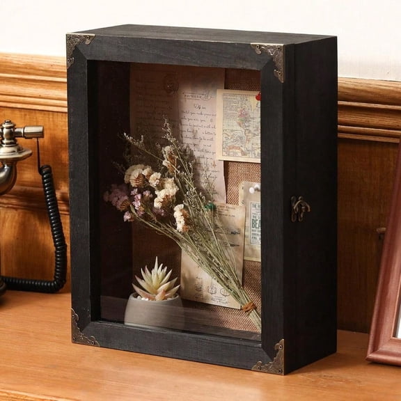 11x14 Inch Extra Deep Shadow Box Frame Depth 4.7in Shadow Boxes Display Cases With Cork Board Backing Rustic Burnt Wood Box For Flowers Bouquet Wedding Picture Photo And Keepsake Black