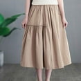 thumbnail image 3 of Ohufall Flowy Skirts for Women Fashion Solid A-Line Swing Midi Skirt Summer Casual Pleated Elastic High Waist Skirt with Pocket, 3 of 7