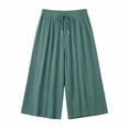 thumbnail image 7 of Women's Plus Size Wide Leg Trousers, Elastic Drawstring Waist Draped Flowly Fabric, Solid Color Loose Pants for Vacation Lounge Casual Daily | TruHer,Green L, 7 of 7
