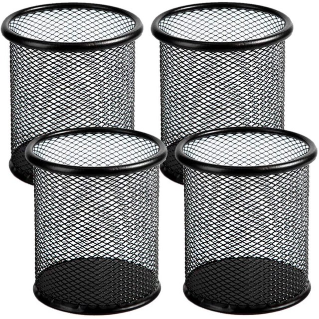 4 paquetes de portalápices de malla de alambre, portalápices de metal, estuche organizador de escritorio, tarro para lápices, color negro, para oficina y hogar (negro)