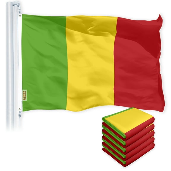 G128 – 5 Pack: Mali (Malian) Flag | 3x5 feet | Printed 150D – Indoor/Outdoor, Vibrant Colors, Brass Grommets, Quality Polyester, Much Thicker More Durable Than 100D 75D Polyester