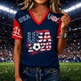 thumbnail image 2 of Usa Soccer Jersey for Women Color Block V Neck Raglan Soccer Shirt Short Sleeve Summer Graphic Tees, Navy M, 2 of 4