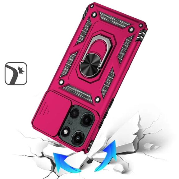 For Motorola Moto G Stylus 5G 2025 Hybrid Ring Shockproof with 360° Rotate Ring Kickstand, Camera Lens Protection, Soft Edge Bumper Cover, XPM Phone Case [Hot Pink]