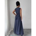 thumbnail image 2 of Navy Blue Womens Sleeveless High Neck Chiffon A-Line Maxi Dress With Criss-Cross Waist Tie, 2 of 8