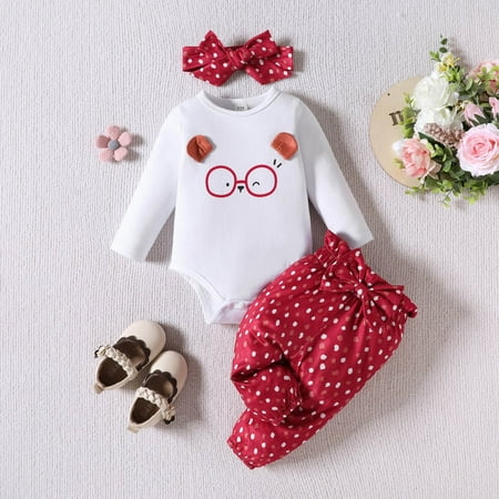 

Bjutir Cute Toddler Baby Bodysuits Set Boys Girls Long Sleeve Cartoon Prints Romper Bodysuit Pants Headbands Outfits For 18 Months