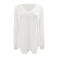thumbnail image 5 of Fiaer,Long Sleeve V Neck Tshirts for Women,Womens Plus Size Loose Fit Casual T Shirts,Women's Trendy Going out Basic Tops White XL, 5 of 6