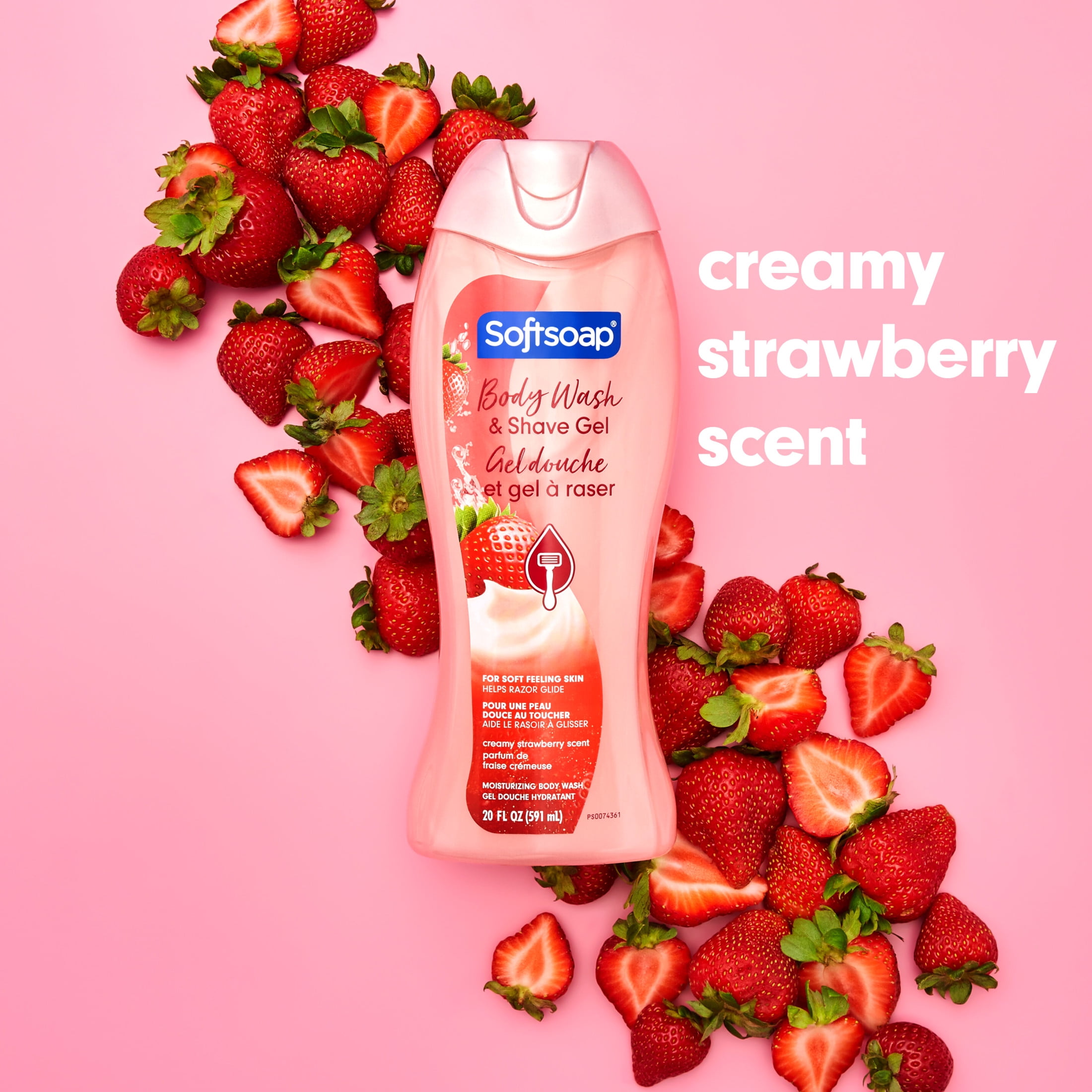 Softsoap Moisturizing Body Wash and Shave Gel, Creamy Strawberry Scent, 20 fl oz Bottle