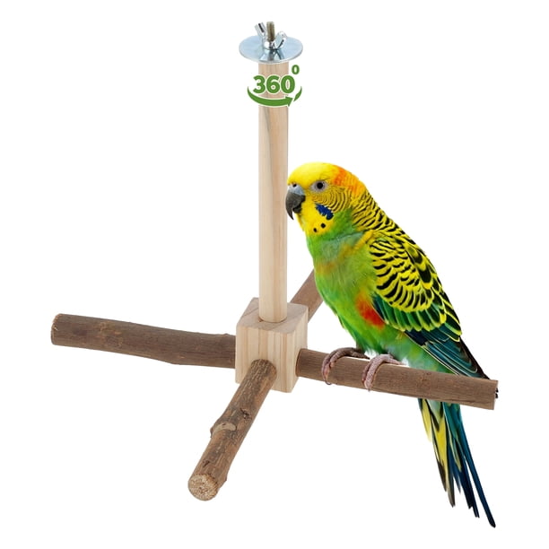 Perchas para aves giratorias de Unique Bargains, percha de madera natural con juguete para masticar, juguetes para aves pequeñas y medianas, color madera natural, 1 set