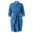 thumbnail image 4 of Canis Women's Denim Shirt Dress Casual Loose Midi Dress Long Sleeve Button Down Lapel Short Jean Tunic Dress with Belt Pockets, 4 of 10
