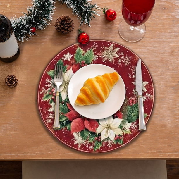 Diatomite Christmas Placemats Absorbent Washable Table Mats for Holiday Dining Party Dinner Table Setting Non-Slip Reusable Rubber Western Placemats for Family Gatherings Festive Decor