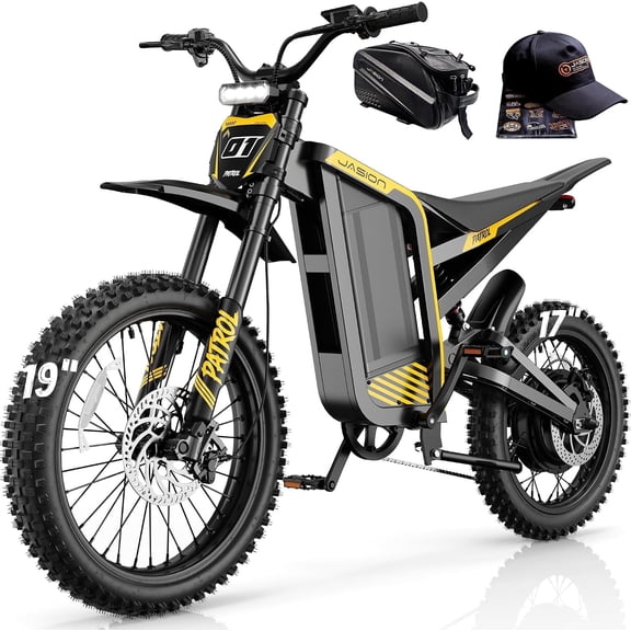 Jasion Patrol 52 Electric Dirt Bike for Adults 19"/17", 4000 Wattage Motorized Dirt Bike with 52V 30AH 1560Wh Battery, Max Speed 40MPH, Age 13 , Off Road Only