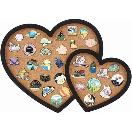 Double Heart Pin Cork Board 11.8x8.39inch Bulletin Display Board Wall Mounted Cork Board with Black Loving Frame