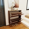 thumbnail image 4 of HIUU Walnut Shoe Storage Cabinet,Narrow Shoe Cabinet with 2 Flip drawers,Slim Wood Shoes Cupboard for Entryway, 4 of 9