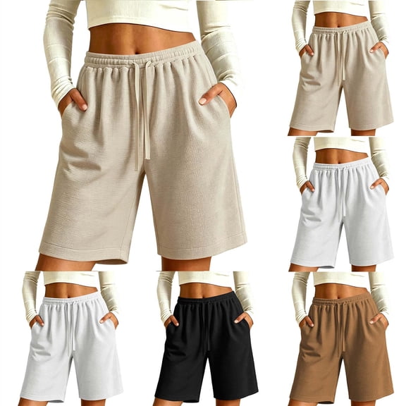 Kinrui Women's Plus Size Sweat Shorts Casual Drawstring Athletic Shorts Comfy Cotton High Waisted Workout Lounge Shorts with Pockets M-5XL