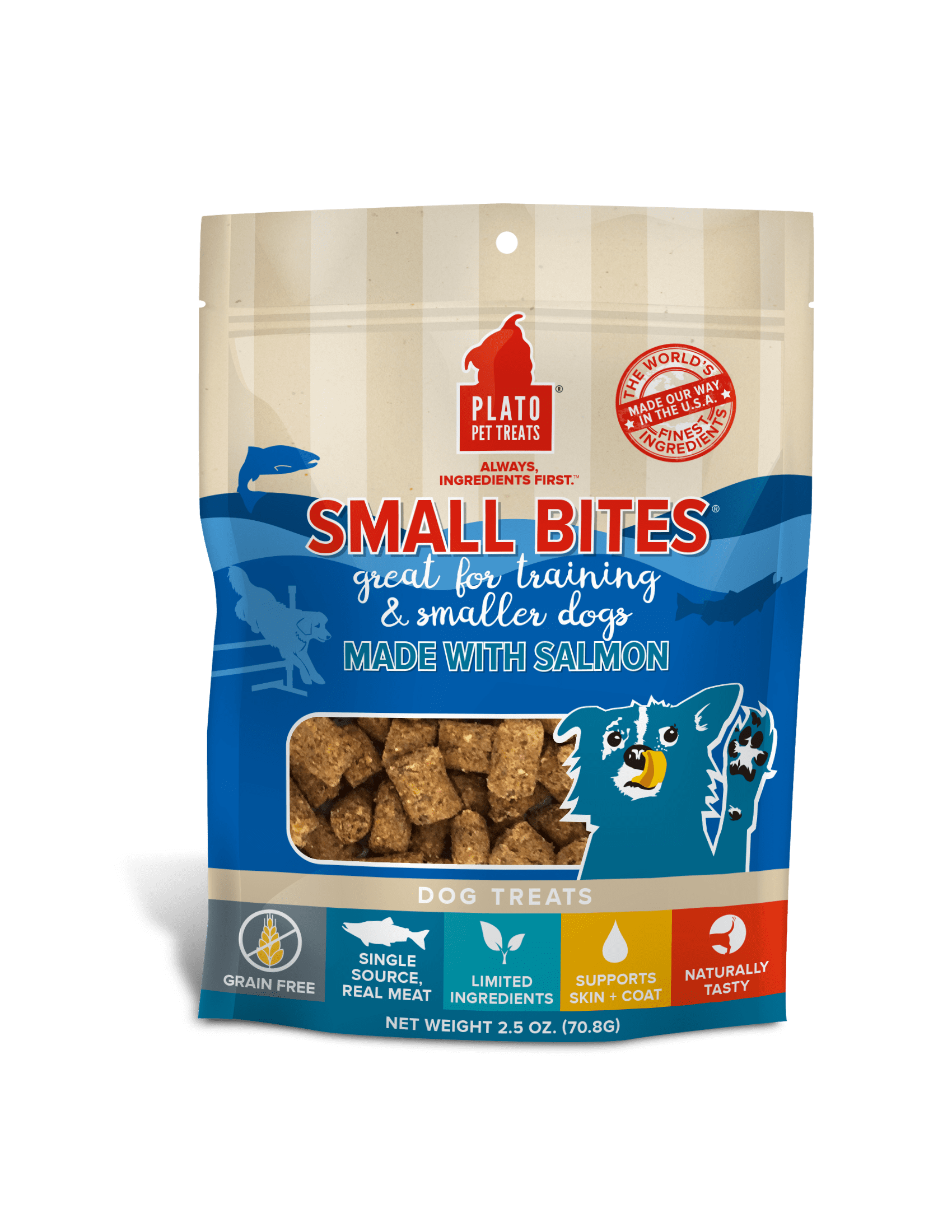 Plato Pet Treats Small Bites Salmon GrainFree Dog Treats, 2.5 Ounce