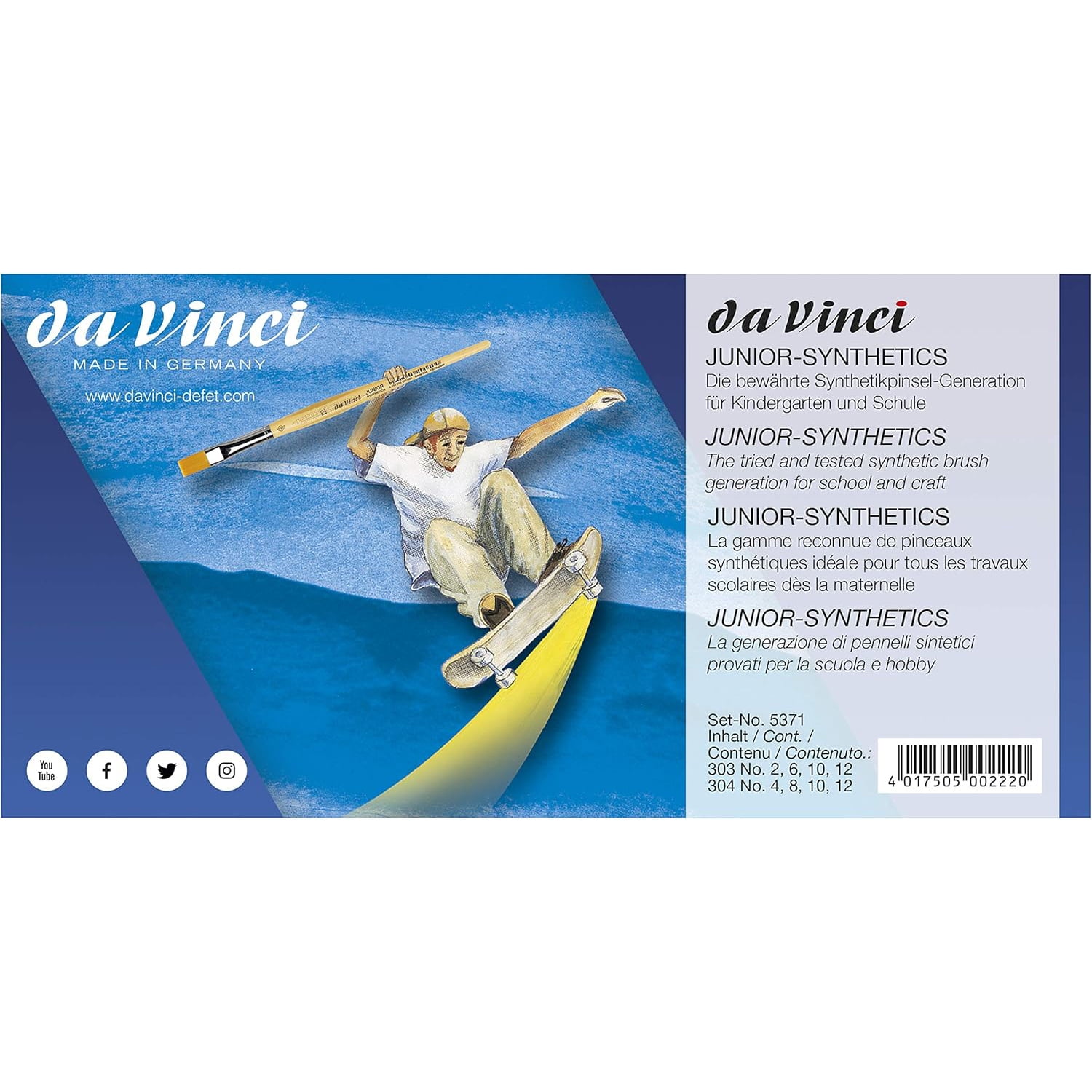 da Vinci JUNIOR Synthetics Student Brushes, Synthetic, Acrylic & Tempera, Assorted, 8 Brush Set in Bamboo Mat