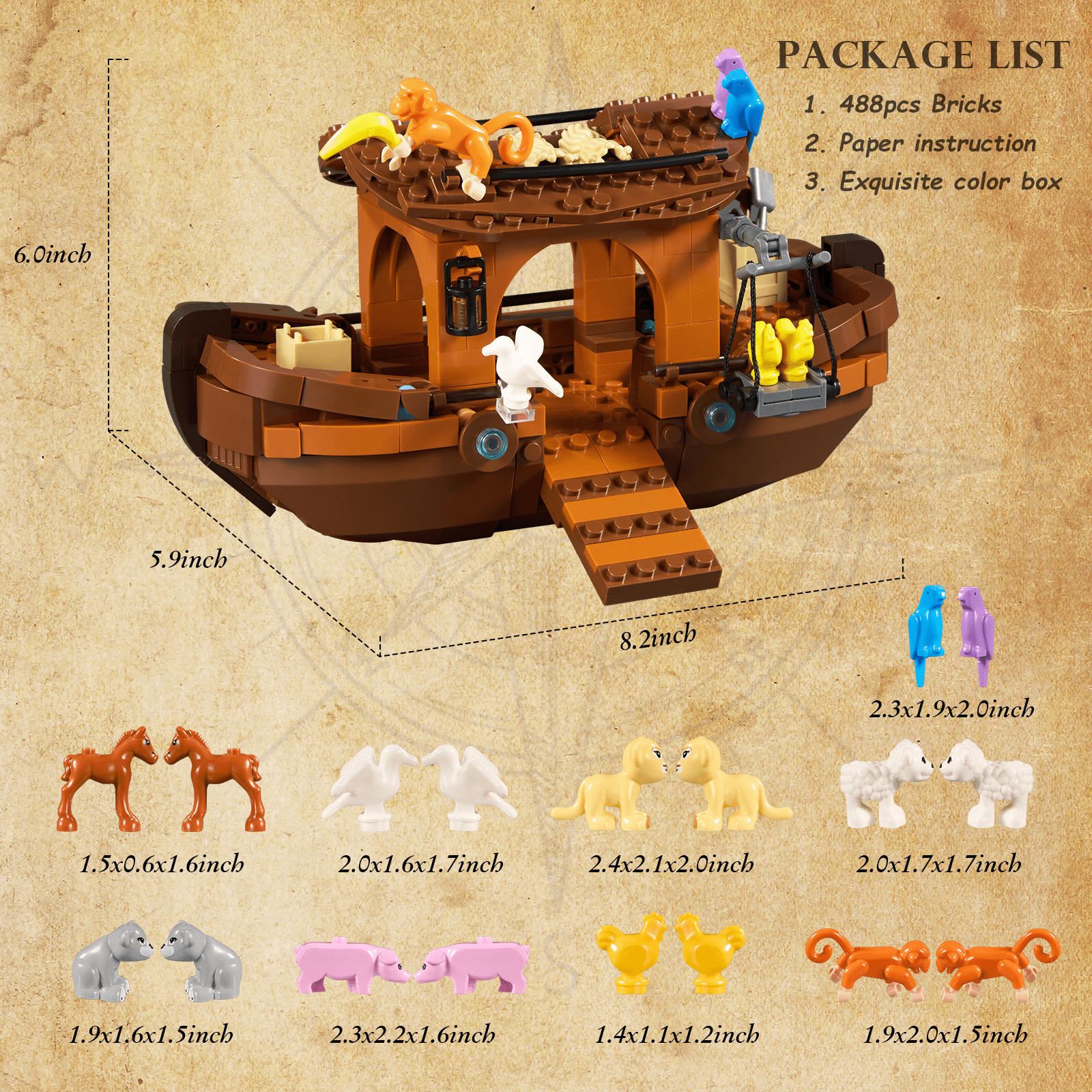 Noah's Ark Toy Animal Playset Noah's Animal House Building Block Kit Early Learning Toy for Kids Boys and Girls