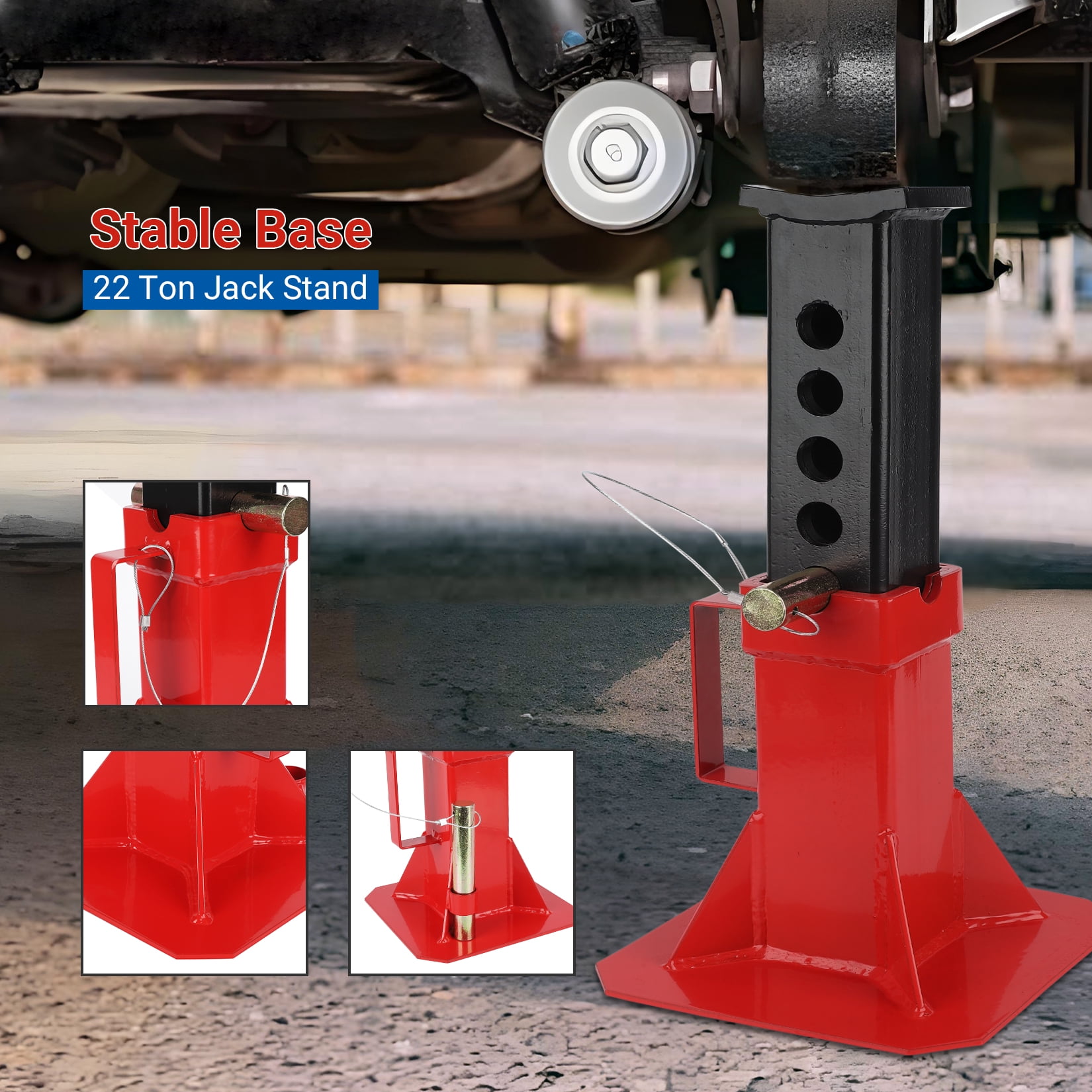 Heavy Duty Steel Car Jack Stands for Luggage Rack Storage – 22 Ton Capacity, Pin Style with Security Lock, Adjustable 13"-19", Set of 2, Garage Organization – 22T*1 Pair