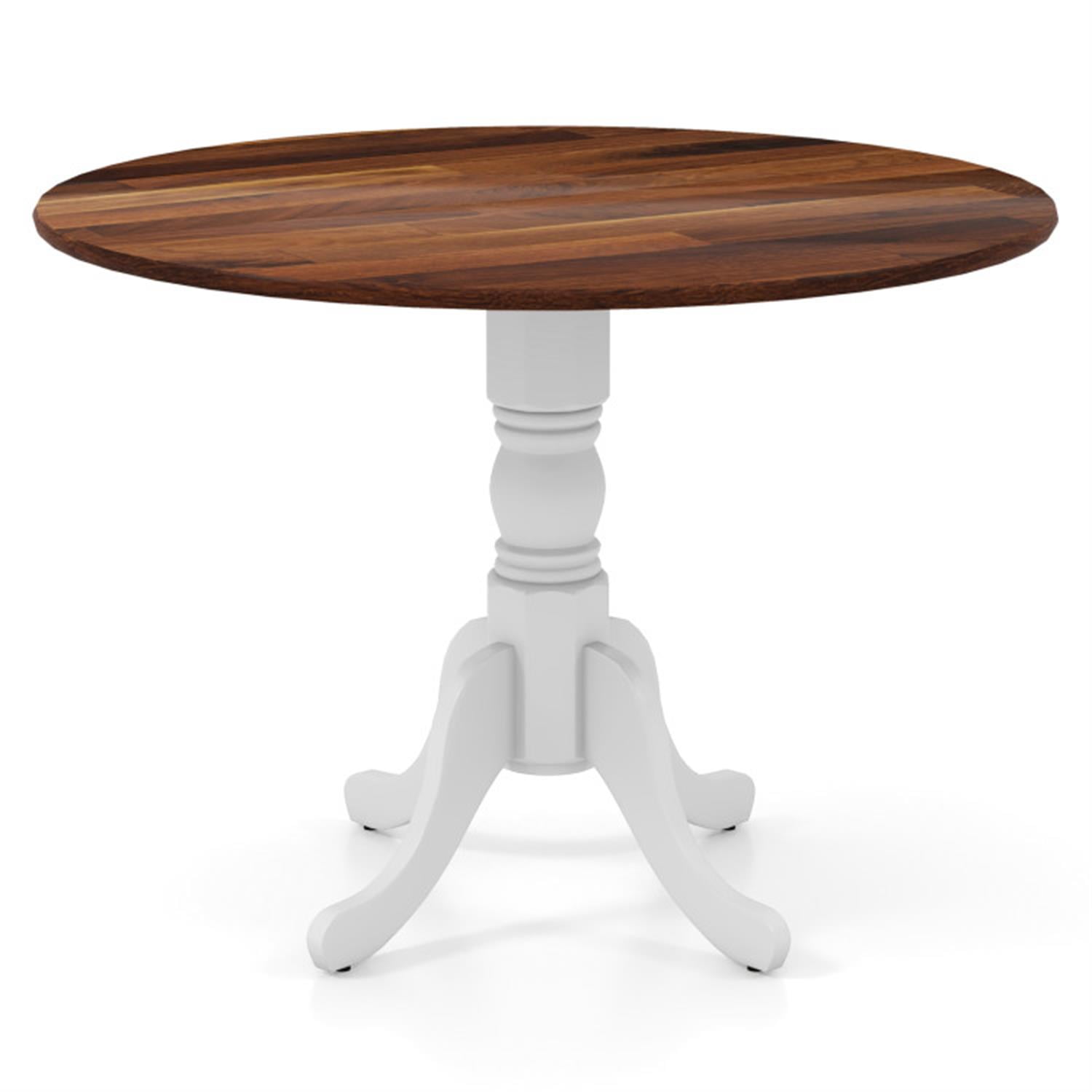 Demi Bonn Wooden Dining Table with Round Tabletop and Curved Trestle Legs, Modern Kitchen Table Furniture for Dining Room, Dinette, Brown+White