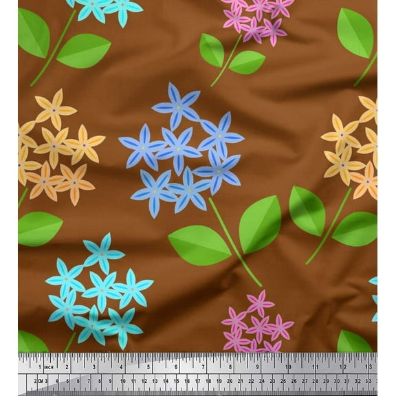 Soimoi Poly Georgette Fabric Leaves & Floral Clip Art Printed Craft Fabric by the Yard 42 Inch Wide