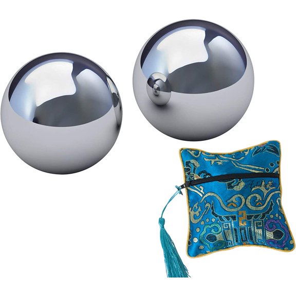 AD Chinese Solid Iron Baoding Ball Heavy No Chiming Stainless Steel Chrome Color Health Exercise Balls for Big Hand Therapy Stress Relief No Sound With Blue Bag