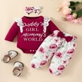 thumbnail image 2 of Baby Girls 3Pcs Fall Outfits Long Sleeve Lace Ruffle Romper + Pants + Headband Set Infant Clothes, 2 of 7