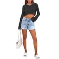 thumbnail image 3 of Okbabeha Women's Crochet Knit Crop Sweater Long Sleeve Crewneck Pullover Loose Y2K Sweater, 3 of 6