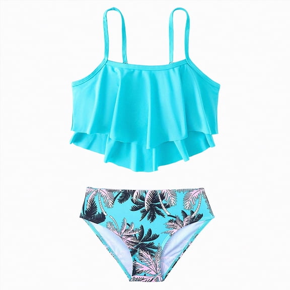 mgoYE Girl Swimsuits 10-12 Girls Bathing Suit Color-Block Adjustable Criss Cross Strap Sporty Swimsuits for Bikini Set with Chest Pad(Blue,13-14 Years)