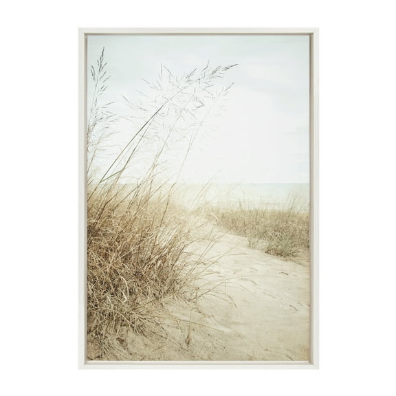 Kate and Laurel Sylvie Beach Grasses Framed Canvas Wall Art by Emiko and Mark Franzen of F2Images, 23x33 White, Coastal Beach Art for Wall