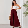 thumbnail image 5 of Women Flowy Chiffon Wide Leg Split Palazzo Pants High Waist Sheer Layered Trousers Lightweight Ankle Pants Wine M, 5 of 6