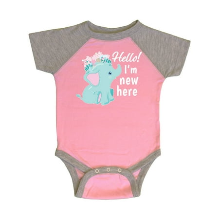 

Inktastic Hello I m New Here with Cute Baby Elephant with Flower Crown Gift Baby Boy or Baby Girl Bodysuit