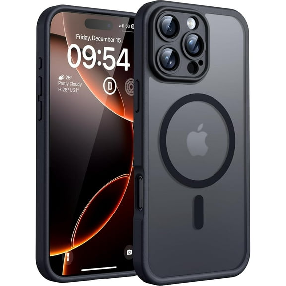 for iPhone 16 Pro Max Case, Compatible with Magsafe, Full Camera Protection, Drop Protection, Magnetic Translucent Matte Back Bumper Phone Case for 16 Pro Max 6.9-Inch (Black)