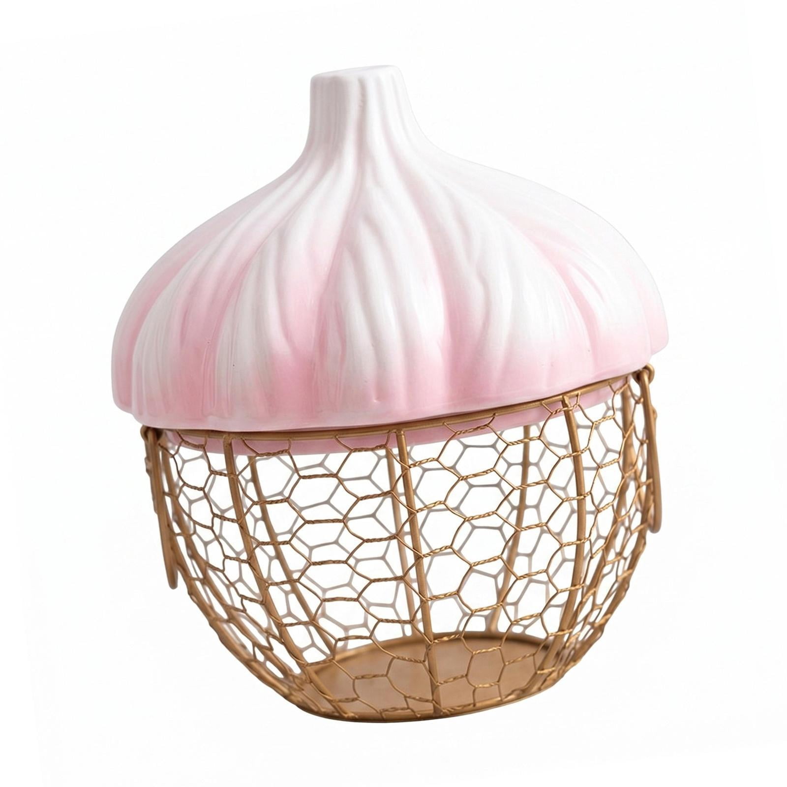 Fiocias Ceramic Holder Breathable Portable with Lid Egg Basket for Fruit Home Pantry Pink