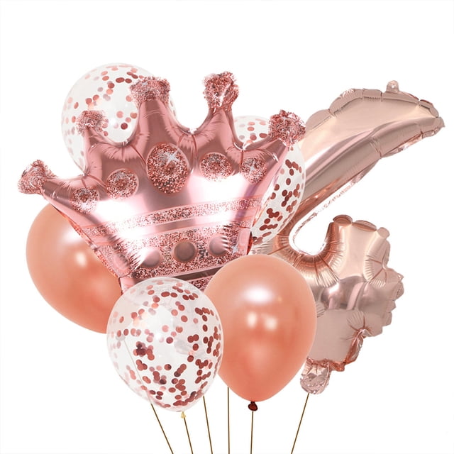 Decoraciones de cumpleaños: globo con números de oro rosa y globo con forma de corona, globos de confeti, suministros de cumpleaños