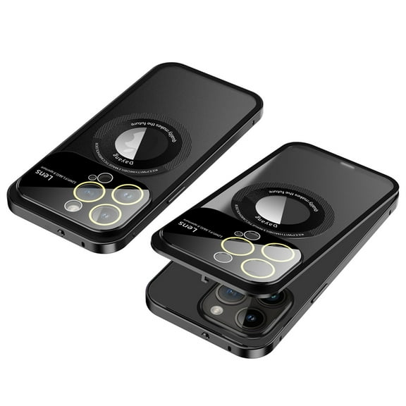 ELEHOLD Metal Magnetic Case for iPhone 13 Case Full Camera Lens Protector Aluminum Alloy Frame Removable Back Panel Secure Lock Buckle Design Matte Clear Case for iPhone 13,black