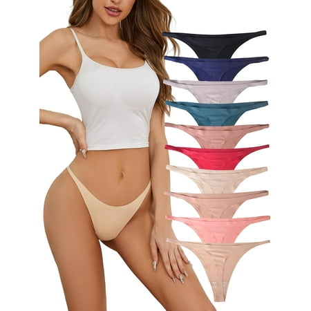 10 Pack Women No Show Seamless Thong T Back Strappy Bikini Panties Brazilian Cut String Thongs Assorted Colors