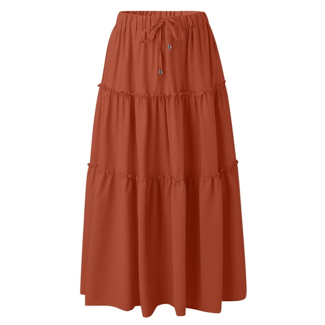 LEEy-world Jupes pour Femmes Jupe en Popeline Taille Smockée Orange,S